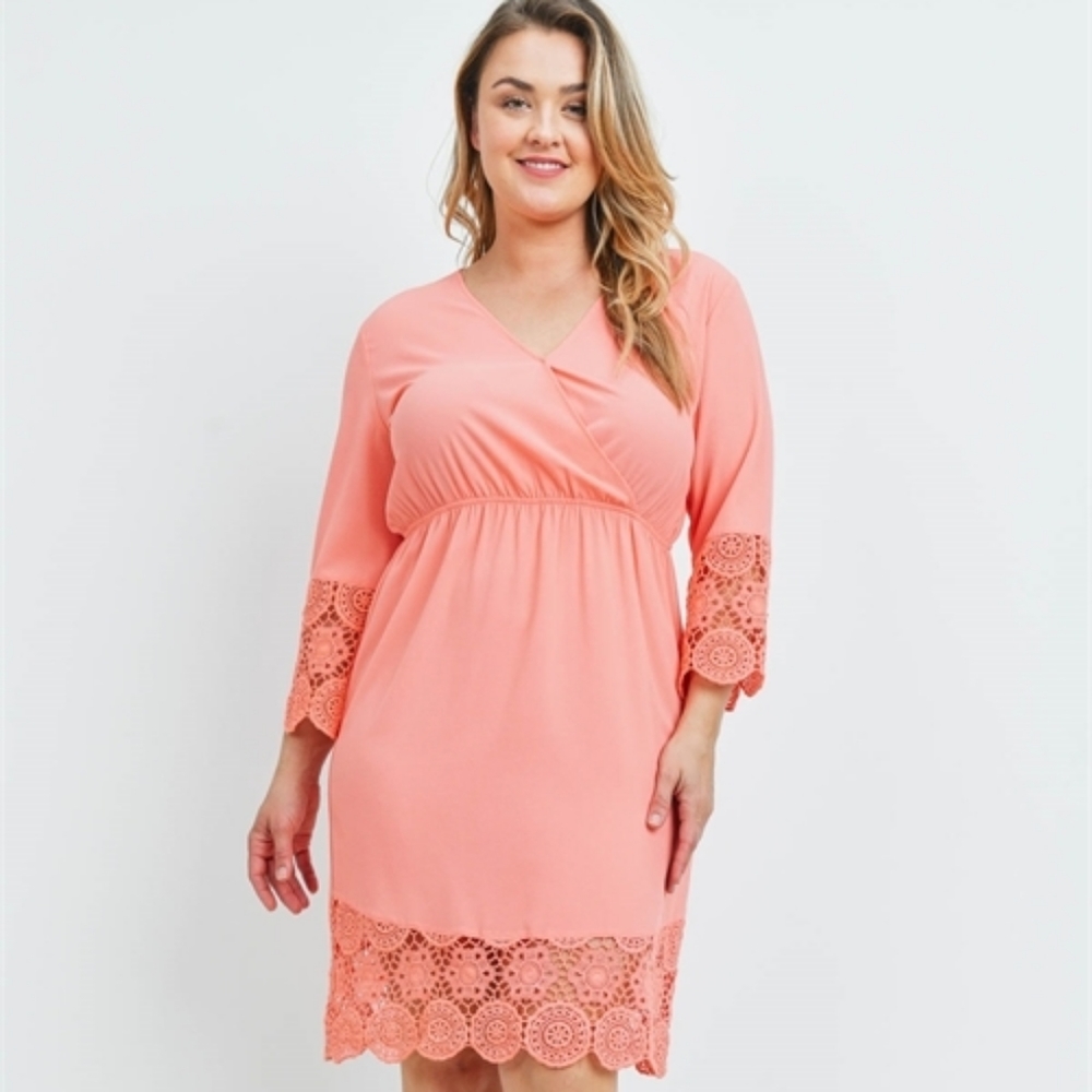 NWT Plus Size Coral Lace Trimmed Crossover Dress